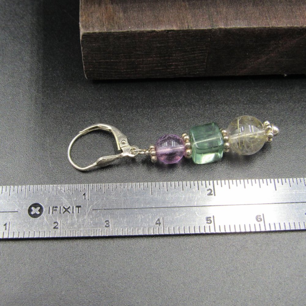 Sterling Quartz Jadeite Amethyst Stone Earrings - Picture 5 of 6